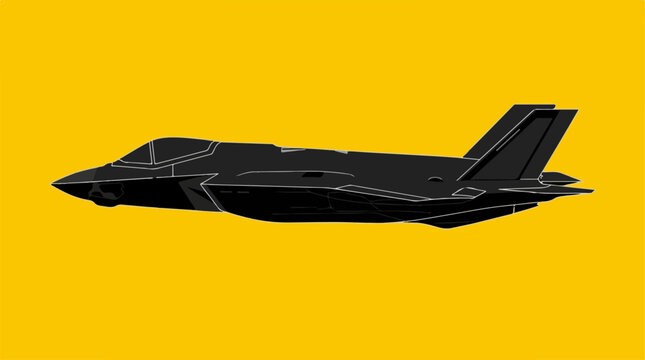 Black F-35 Lightning II Fighter Jet Silhouette Against Yellow Background.