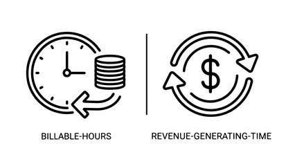 Billable hours and revenue generating time icons with two minimalist line art © Raisul54