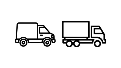 Fototapeta premium Commercial delivery vehicles and cargo transport line art icons
