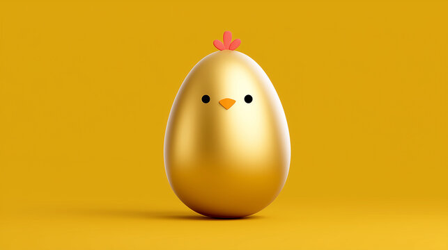 Cute golden chicken 3d character on bright background for fun easter advertising, mascot design and playful branding concepts	
