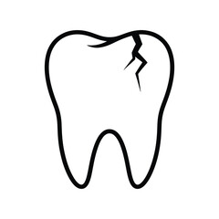 Obraz premium Human tooth with crack outline vector for dental care concept