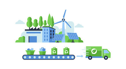 Fototapeta premium Eco-Friendly Factory & Green Logistics: Sustainable Production, Recycling, Renewable Energy & Waste Management Process
