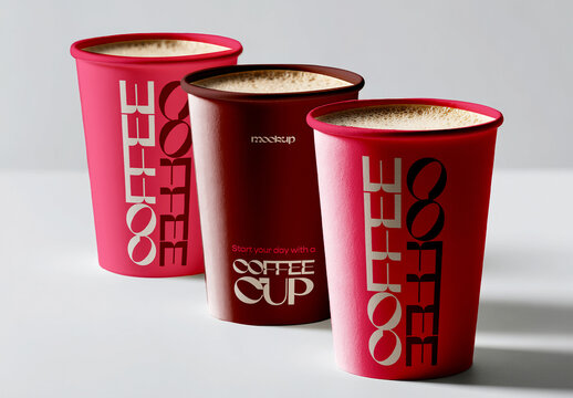 Coffee Cup Mockup Trio with Minimal Studio Lighting