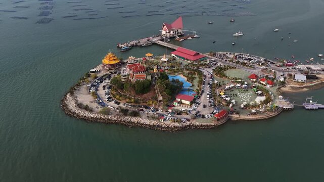 Aerial view of ko loi island temple in chonburi thailand