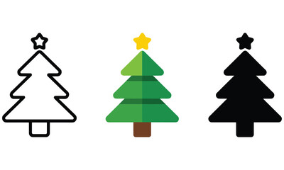 Fototapeta premium Christmas tree icons in different styles and colors for decoration