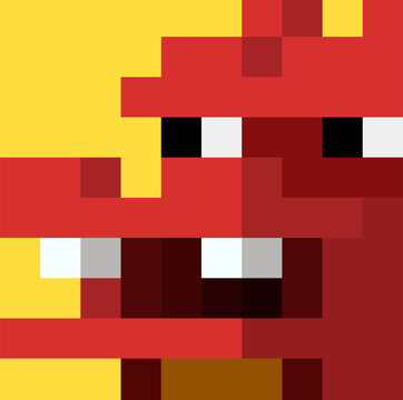 Pixel art illustration of Red Dragon Head Pixel Art Illustration. Ideal for retro game interface elements, digital stickers, indie gaming assets, and nostalgic pop culture graphics