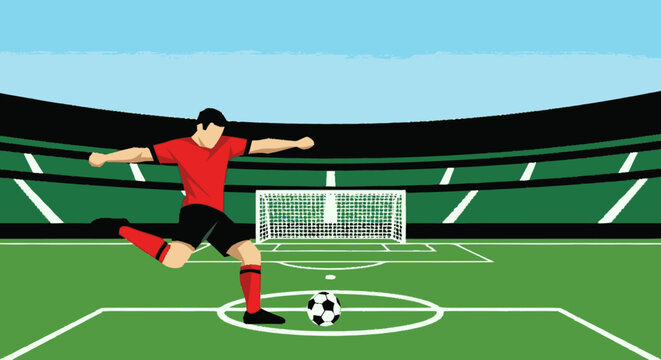 Soccer Player Kicking Ball on Field.