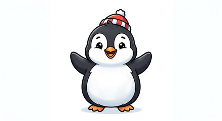 Obraz premium Adorable Little Penguin with Winter Hat Cartoon Character