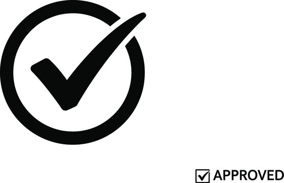 A black checkmark inside a circle signifies approval, confirmation, or a task completed successfully.