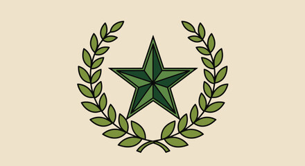 Obraz premium A green star symbol surrounded by a laurel wreath on beige background