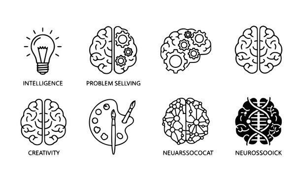 Modern Human Brain Icon Set &ndash; Intelligence and Idea Concept Vector Icons