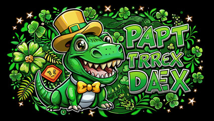 Fototapeta premium St. Patrick's Day, cartoon alligator, green festive illustration, lucky charm vector