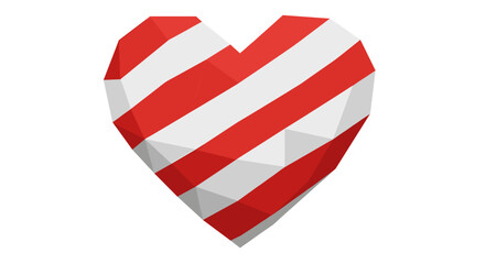 Obraz premium Geometric heart shape with red and white stripes resembling a Christmas candy cane, isolated on a white background