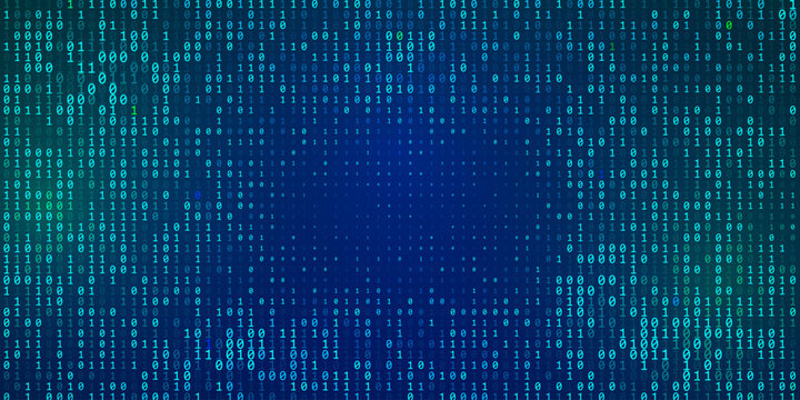 A stream of binary matrix code on the screen. numbers of the computer matrix. The concept of coding, hacker or mining of crypto-currency bitcoin. Vector illustration.