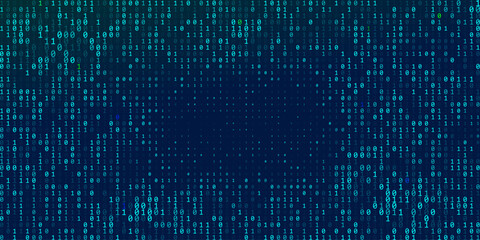 A stream of binary matrix code on the screen. numbers of the computer matrix. The concept of coding, hacker or mining of crypto-currency bitcoin. Vector illustration. © Higher than clouds