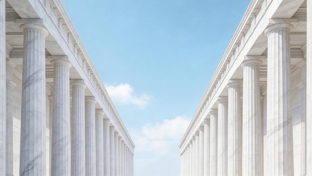 Rows of white columns under blue sky