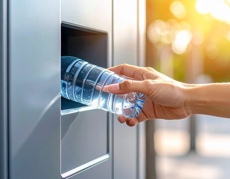 Hand Placing Bottle into Bottle Return Machine &ndash; Eco-Friendly Concept