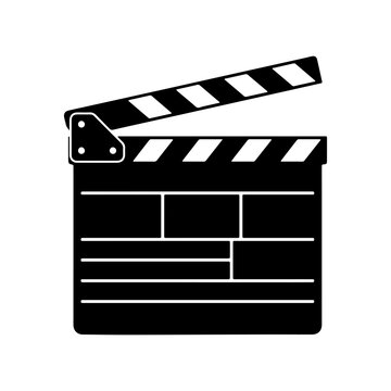 Silhouette of a movie clapperboard icon for film production On transparent background.