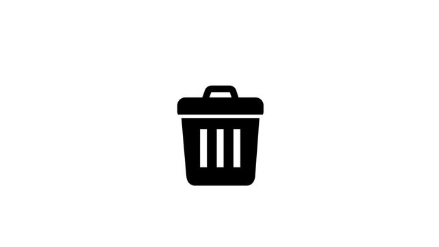 Minimalist black trash can animation for user interface featuring a clean open bin symbol representing file deletion.