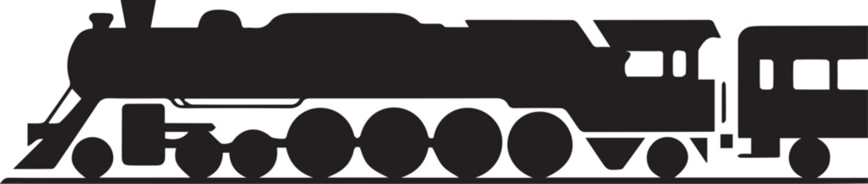 Black and white of a steam locomotive with coal tender and passenger cars train