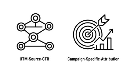 Obraz premium Network graph and campaign specific attribution analytics icons