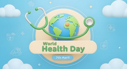 Fototapeta premium A colorful illustration depicts global healthcare with a stethoscope embracing the earth for world health day high quality professional detailed modern elegant