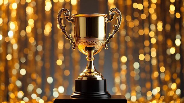 Golden trophy on black pedestal