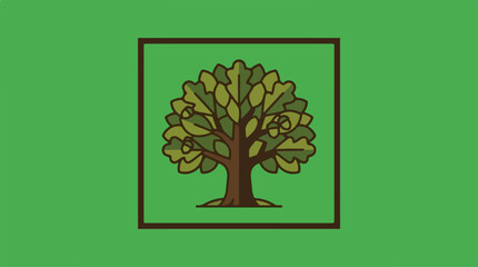 Obraz premium Green tree illustration inside a square frame on a green background.