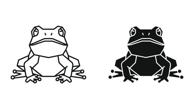 Contrasting black and white illustrations of a stylized tree frog