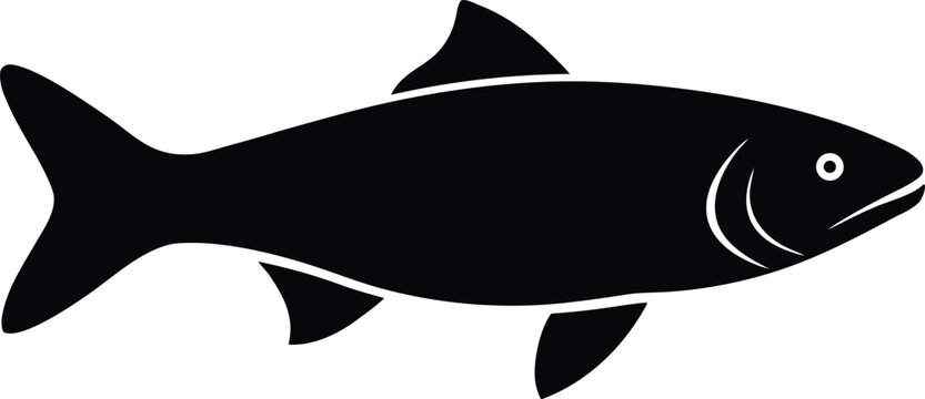 salmon silhouette vector art illustration, black and white design