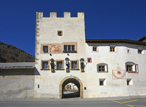 Mustair, Switzerland - The Ancient Benedictine Convent of Saint John at M&uuml;stair was established in the 8th century. Convent of St John at M&uuml;stair is UNESCO World Heritage Site