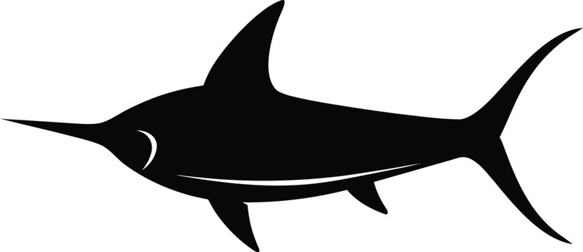 swordfish silhouette vector art illustration, black and white design