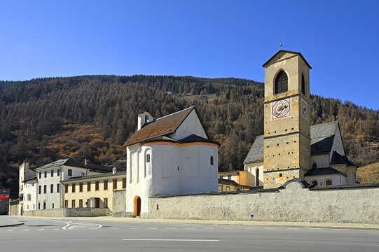 Mustair, Switzerland - The Ancient Benedictine Convent of Saint John at M&uuml;stair was established in the 8th century. Convent of St John at M&uuml;stair is UNESCO World Heritage Site