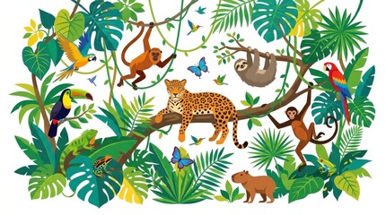 Fototapeta premium Tropical jungle with exotic animals.