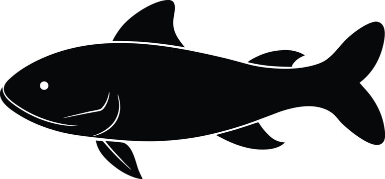 white catfish silhouette vector art illustration, black and white design