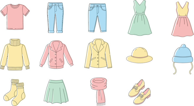 Colorful clothing and accessories illustration