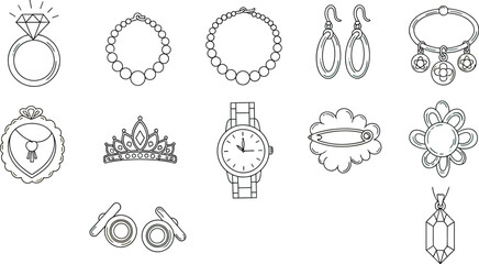 Colorful Jewelry Icons Set with Rings Earrings and Watches © Udara