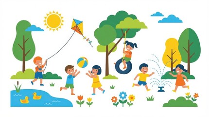 Naklejka premium Children Playing Outdoors in Park.
