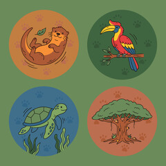 Obraz premium Cute Cartoon Animals and Tree Collection.