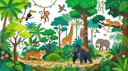 Obraz premium Jungle scene with various animals.