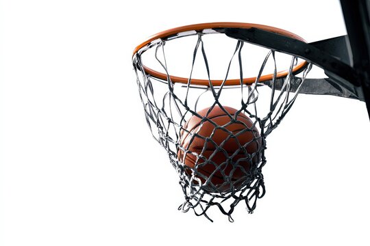 A basketball swishes through the net, capturing the precise moment of a perfect shot.