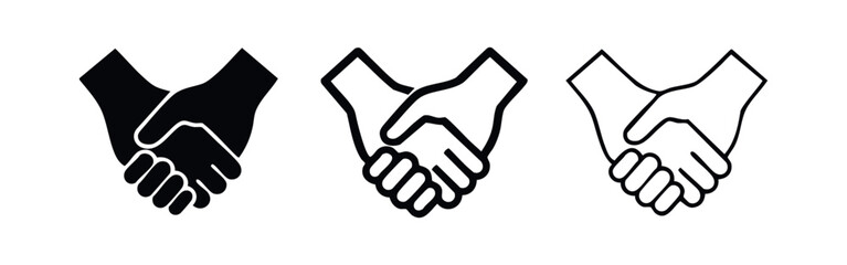 Obraz premium Handshake Icon Set - Business Deal and Partnership Agreement Symbols in Solid, Outline, and Thin Line Styles