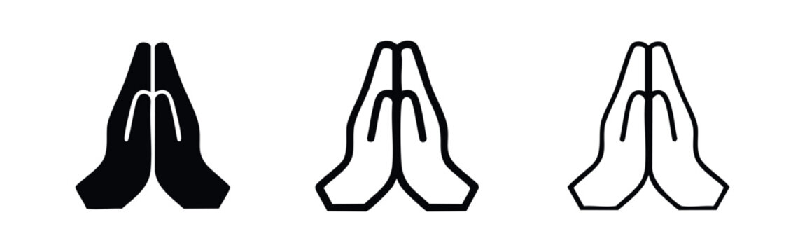 Praying Hands Icon Set - Namaste, Spirituality, and Gratitude Symbols in Solid, Outline, and Thin Line Styles