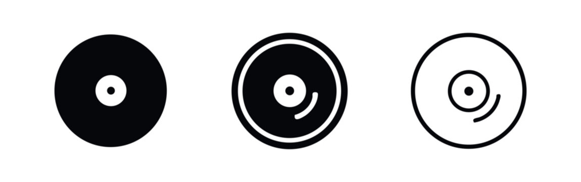 Blank CD or DVD Disc Icon Set. Digital Media Data Storage Symbol in Solid, Outline, and Line Art Style for Technology.