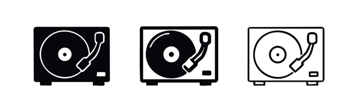 Record player turntable icon set. Retro vinyl music device simple vector illustration.
