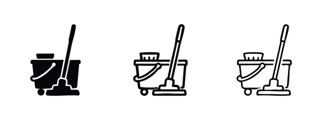 Mop and Bucket Floor Cleaning Equipment Icon Set © liubomir118809