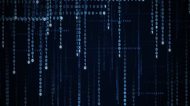 Blue Binary Code Data Stream Computer Animation