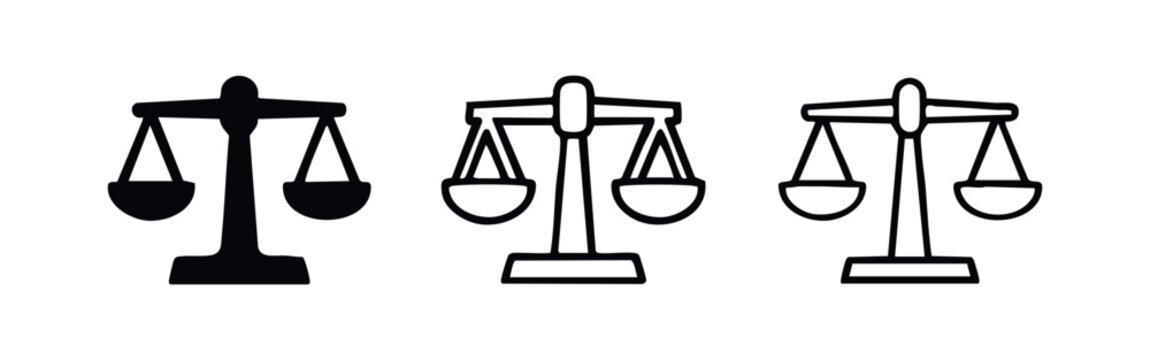 Classic Scales of Justice Icon Set for Legal and Ethical Themes.