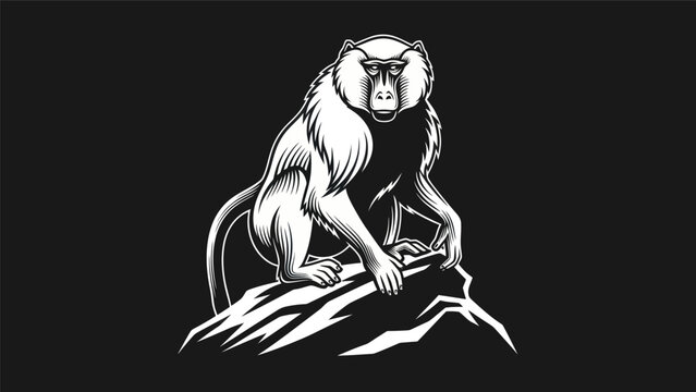 Stylized baboon illustration on black