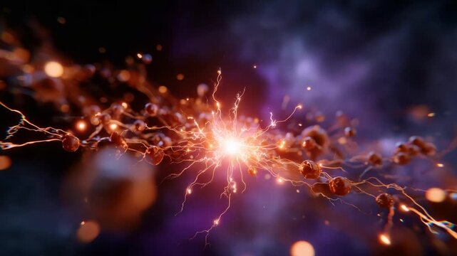 Explosive Energy Release in a Cosmic Scene Featuring Dynamic Particles and Vibrant Electric Currents Traveling Through a Beautiful Nebulous Background